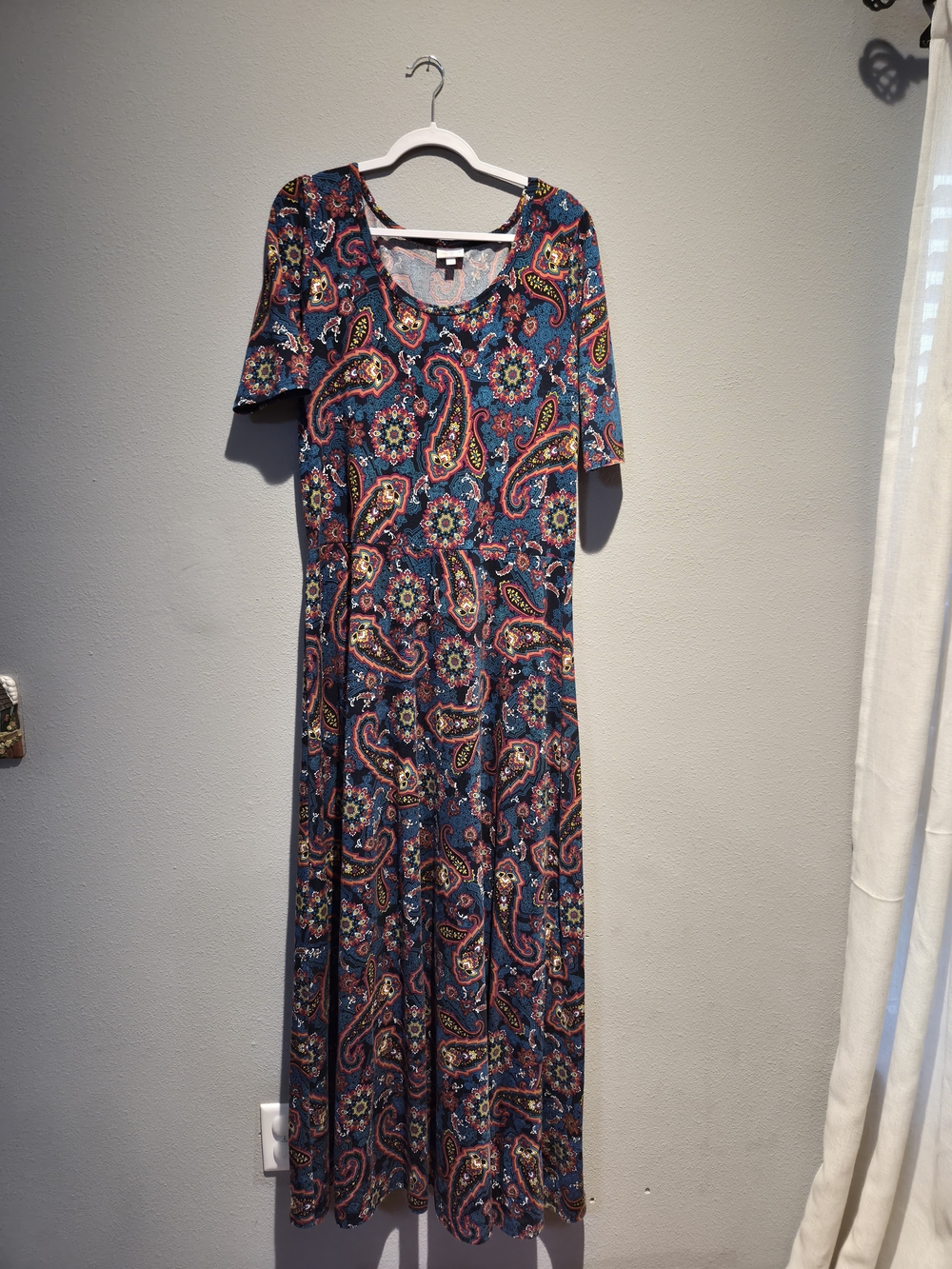 LuLaRoe Teal Paisley Maxi Dress with Burgundy and Gold Accents